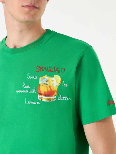 Mc2 Saint Barth Man Cotton T-shirt With Sbagliato Embroidery In Green