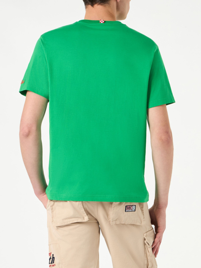Mc2 Saint Barth Man Cotton T-shirt With Sbagliato Embroidery In Green
