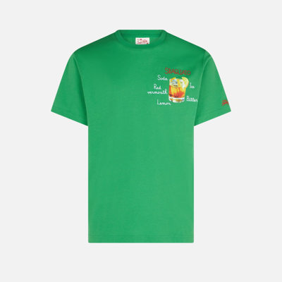 Mc2 Saint Barth Man Cotton T-shirt With Sbagliato Embroidery In Green