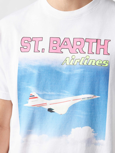 Mc2 Saint Barth Man Cotton T-shirt With Saint Barth Airlines Print In White