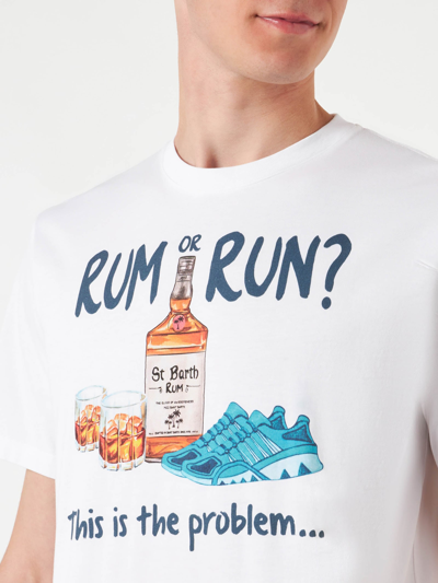 Shop Mc2 Saint Barth Man Cotton T-shirt With Rum Or Run Print In White