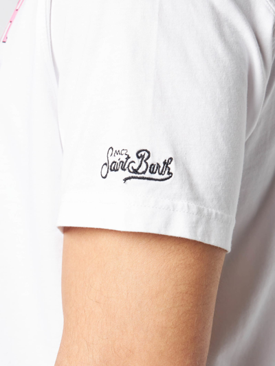 Mc2 Saint Barth Man Cotton T-shirt With Saint Barth Airlines Print In White
