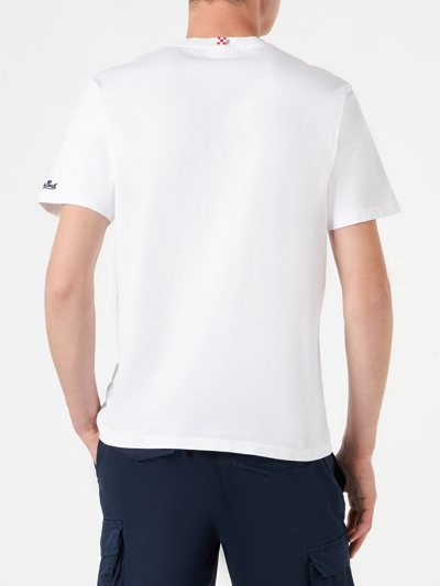 Shop Mc2 Saint Barth Man Cotton T-shirt With Rum Or Run Print In White