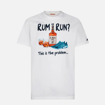 Shop Mc2 Saint Barth Man Cotton T-shirt With Rum Or Run Print In White