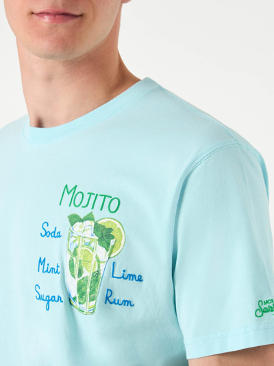 Mc2 Saint Barth Man Cotton T-shirt With Mojito Embroidery In Green