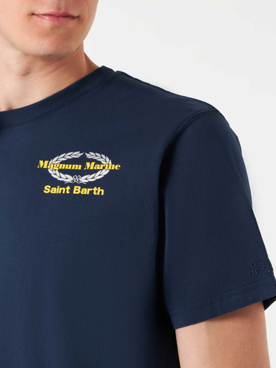 Shop Mc2 Saint Barth Man Cotton T-shirt With Magnum Marine Print Magnum Marine Special Edition In Blue