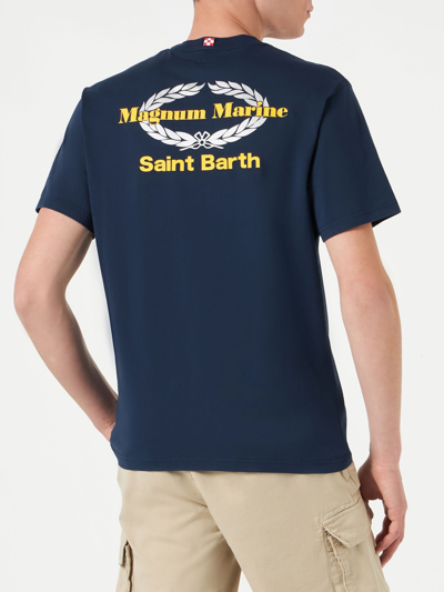 Mc2 Saint Barth Man Cotton T-shirt With Magnum Marine Print Magnum Marine Special Edition In Blue
