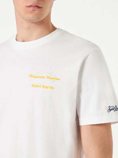 Shop Mc2 Saint Barth Man Cotton T-shirt With Magnum Marine Saint Barth Print In White
