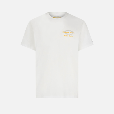 Mc2 Saint Barth Man Cotton T-shirt With Magnum Marine St. Barth Print In White