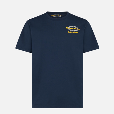 Mc2 Saint Barth Man Cotton T-shirt With Magnum Marine Print Magnum Marine Special Edition In Blue
