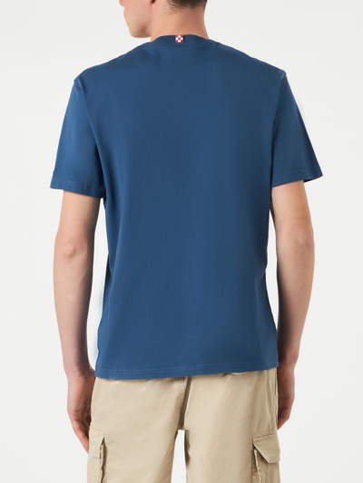 Shop Mc2 Saint Barth Man Cotton T-shirt With Lemons Print In Blue