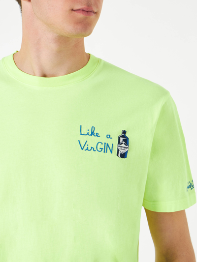 Mc2 Saint Barth Man Cotton T-shirt With Like A Virgin Embroidery In Fluo