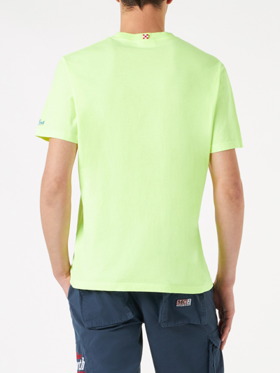 Mc2 Saint Barth Man Cotton T-shirt With Like A Virgin Embroidery In Fluo
