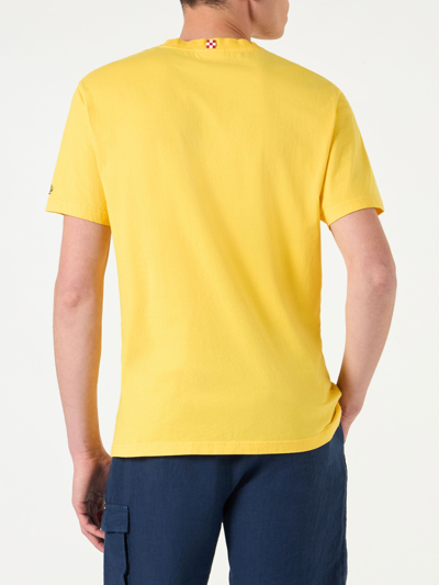 Shop Mc2 Saint Barth Man Cotton T-shirt With I Found My Gin In Portofino Embroidery Portofino Dry Gin Special Edition In Yellow