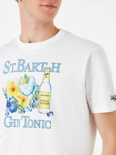Shop Mc2 Saint Barth Man Cotton T-shirt With St.barth Gin Tonic Print In White