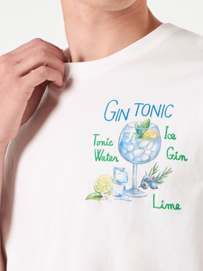 Shop Mc2 Saint Barth Man Cotton T-shirt With Gin Tonic Embroidery In White