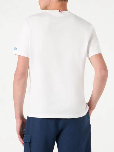 Shop Mc2 Saint Barth Man Cotton T-shirt With Gin Tonic Embroidery In White