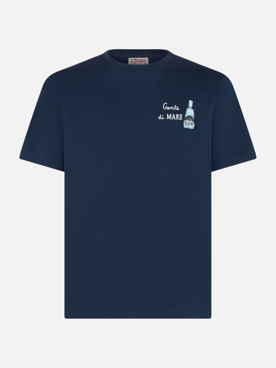 Shop Mc2 Saint Barth Man Cotton T-shirt With Gin Mare Embroidery Gin Mare Special Edition In Blue