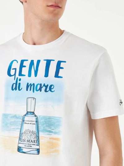 Mc2 Saint Barth Man Cotton T-shirt With Gin Print Gin Mare Special Edition In White