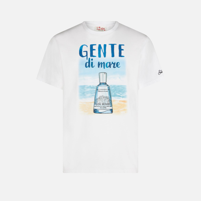 Shop Mc2 Saint Barth Man Cotton T-shirt With Gente Di Mare Print Gin Mare Special Edition In White