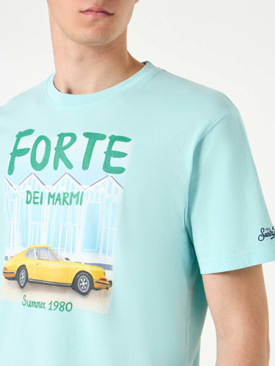 Mc2 Saint Barth Man Cotton T-shirt With Forte Dei Marmi Car Print In Green