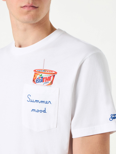 Shop Mc2 Saint Barth Man Cotton T-shirt With Estathé Summer Mood Embroidery Estathe Special Edition In White