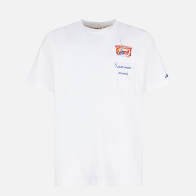 Shop Mc2 Saint Barth Man Cotton T-shirt With Estathé Summer Mood Embroidery Estathe Special Edition In White