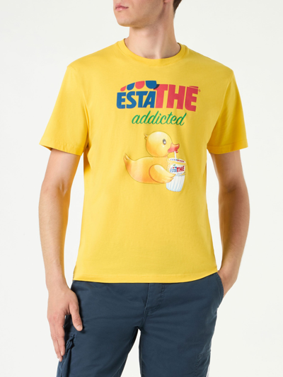 Shop Mc2 Saint Barth Man Cotton T-shirt With Estathé Ducky Print Estathe Special Edition In Yellow