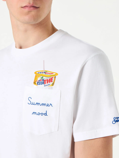Shop Mc2 Saint Barth Man Cotton T-shirt With Estathé Summer Mood Print And Embroidery Estathé® Special Edition In White