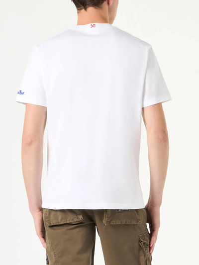 Mc2 Saint Barth Man Cotton T-shirt With Estathé Summer Mood Print And Embroidery Estathé® Special Edition In White