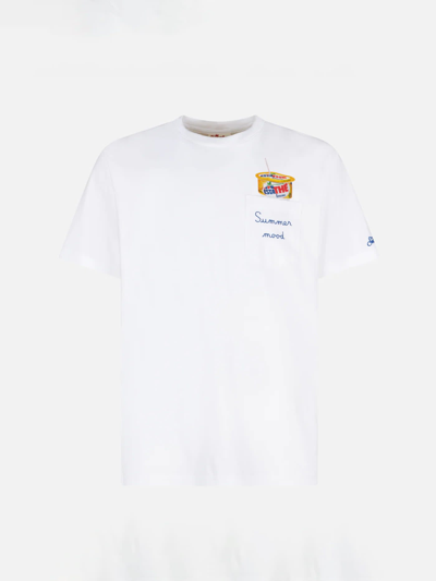 Mc2 Saint Barth Man Cotton T-shirt With Estathé Summer Mood Print And Embroidery Estathé® Special Edition In White
