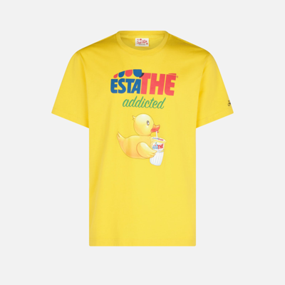 Shop Mc2 Saint Barth Man Cotton T-shirt With Estathé Ducky Print Estathe Special Edition In Yellow