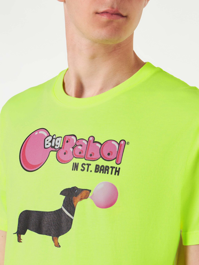 Shop Mc2 Saint Barth Man Cotton T-shirt With Dachshund And Big Babol Print Big Babol® Special Edition In Yellow