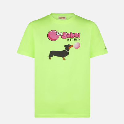 Shop Mc2 Saint Barth Man Cotton T-shirt With Dachshund And Big Babol Print Big Babol® Special Edition In Yellow