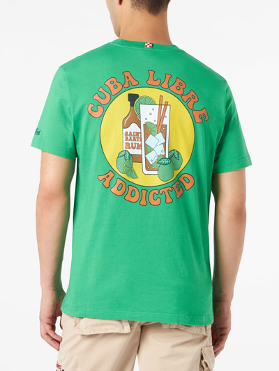 Mc2 Saint Barth Man Cotton T-shirt With Cuba Libre Addicted Print In Green