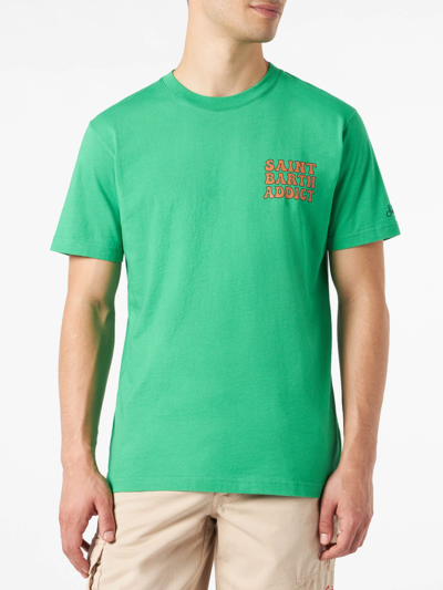 Mc2 Saint Barth Man Cotton T-shirt With Cuba Libre Addicted Print In Green