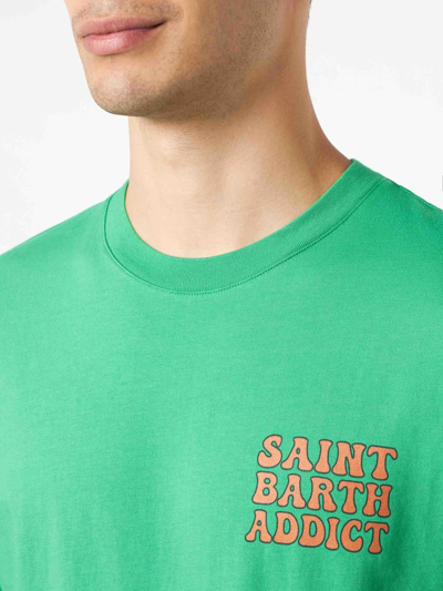 Mc2 Saint Barth Man Cotton T-shirt With Cuba Libre Addicted Print In Green