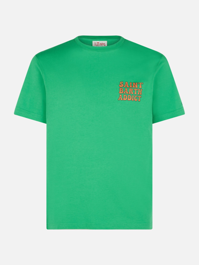 Mc2 Saint Barth Man Cotton T-shirt With Cuba Libre Addicted Print In Green
