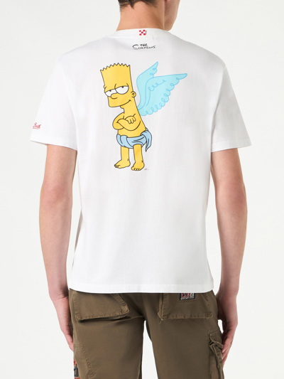 Shop Mc2 Saint Barth Man Cotton T-shirt With Bart Angel Print The Simpsons Special Edition In White