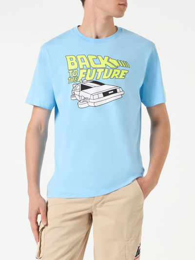 Shop Mc2 Saint Barth Man Cotton T-shirt With Back To The Future Car Print Back To The Future Special Edition In Sky