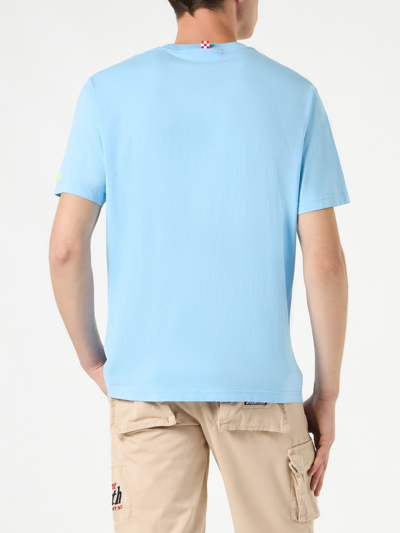 Mc2 Saint Barth Man Cotton T-shirt With Back To The Future Car Print Back To The Future Special Edition In Sky