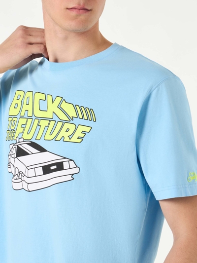 Mc2 Saint Barth Man Cotton T-shirt With Back To The Future Car Print Back To The Future Special Edition In Sky