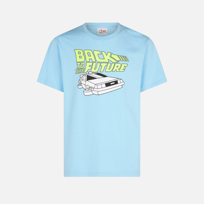 Shop Mc2 Saint Barth Man Cotton T-shirt With Back To The Future Car Print Back To The Future Special Edition In Sky