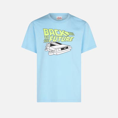 Mc2 Saint Barth Man Cotton T-shirt With Back To The Future Car Print Back To The Future Special Edition In Sky