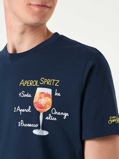 Shop Mc2 Saint Barth Man Cotton T-shirt With Aperol Spritz Embroidery Aperol Special Edition In Blue