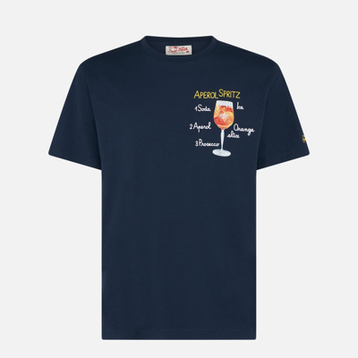 Shop Mc2 Saint Barth Man Cotton T-shirt With Aperol Spritz Embroidery Aperol Special Edition In Blue