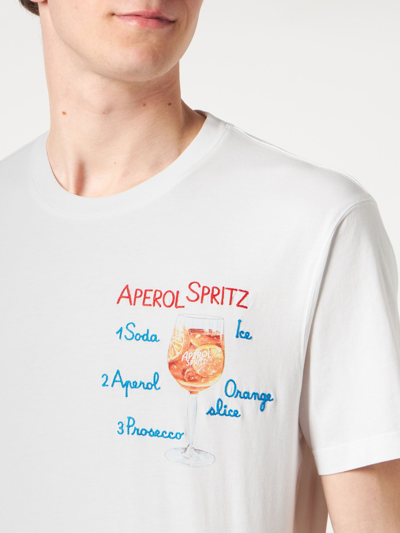 Mc2 Saint Barth Man Cotton T-shirt With Aperol Spritz Front Embroidery Aperol Special Edition In White