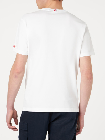 Mc2 Saint Barth Man Cotton T-shirt With Aperol Spritz Front Embroidery Aperol Special Edition In White