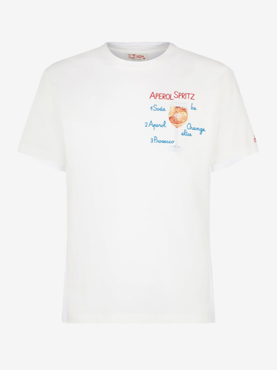 Mc2 Saint Barth Man Cotton T-shirt With Aperol Spritz Front Embroidery Aperol Special Edition In White