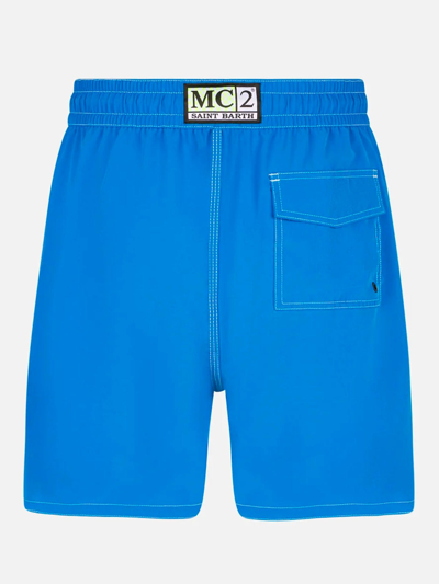 Mc2 Saint Barth Man Comfort And Stretch Bluette Surf Swim Shorts In Sky